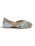 Floral Thread Work Embroidered & Sequins Embellished Mojaris - Blue
