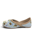 Floral Thread Work Embroidered & Sequins Embellished Mojaris - Blue