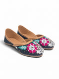 Floral Thread Work Embroidered & Sequins Embellished Mojaris - Black