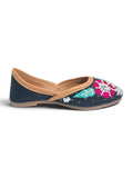 Floral Thread Work Embroidered & Sequins Embellished Mojaris - Black