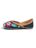 Floral Thread Work Embroidered & Sequins Embellished Mojaris - Black