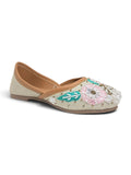 Floral Thread Work Embroidered & Sequins Embellished Mojaris - Cream