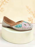 Floral Thread Work Embroidered & Sequins Embellished Mojaris - Cream