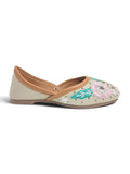 Floral Thread Work Embroidered & Sequins Embellished Mojaris - Cream
