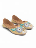 Floral Thread Work Embroidered & Sequins Embellished Mojaris - Mustard