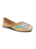 Floral Thread Work Embroidered & Sequins Embellished Mojaris - Mustard