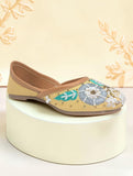 Floral Thread Work Embroidered & Sequins Embellished Mojaris - Mustard