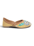 Floral Thread Work Embroidered & Sequins Embellished Mojaris - Mustard