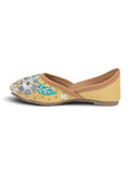 Floral Thread Work Embroidered & Sequins Embellished Mojaris - Mustard