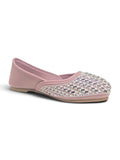 Floral Thread Work Embroidered & Sequins Embellished Mojaris - Mauve