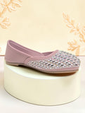 Floral Thread Work Embroidered & Sequins Embellished Mojaris - Mauve