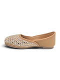 Floral Thread Work Embroidered & Sequins Embellished Mojaris - Brown