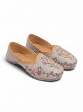 Floral Thread Work Embroidered & Sequins Embellished Mojaris - Grey
