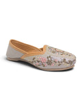 Floral Thread Work Embroidered & Sequins Embellished Mojaris - Grey