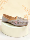 Floral Thread Work Embroidered & Sequins Embellished Mojaris - Grey