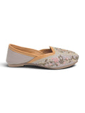 Floral Thread Work Embroidered & Sequins Embellished Mojaris - Grey