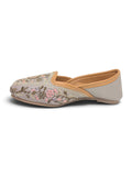 Floral Thread Work Embroidered & Sequins Embellished Mojaris - Grey