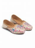 Floral Thread Work Embroidered & Sequins Embellished Mojaris - Cream