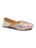 Floral Thread Work Embroidered & Sequins Embellished Mojaris - Cream