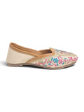 Floral Thread Work Embroidered & Sequins Embellished Mojaris - Cream