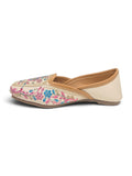 Floral Thread Work Embroidered & Sequins Embellished Mojaris - Cream
