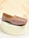 Floral Thread Work Embroidered & Sequins Embellished Mojaris - Mauve