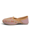 Floral Thread Work Embroidered & Sequins Embellished Mojaris - Mauve