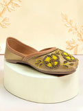 Floral Thread Work Embroidered & Sequins Embellished Mojaris - Gold