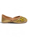 Floral Thread Work Embroidered & Sequins Embellished Mojaris - Gold