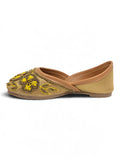 Floral Thread Work Embroidered & Sequins Embellished Mojaris - Gold
