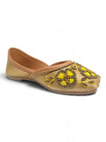 Floral Thread Work Embroidered & Sequins Embellished Mojaris - Gold