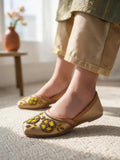 Floral Thread Work Embroidered & Sequins Embellished Mojaris - Gold