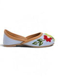 Floral Thread Work Embroidered & Sequins Embellished Mojaris - Blue