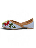 Floral Thread Work Embroidered & Sequins Embellished Mojaris - Blue