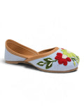 Floral Thread Work Embroidered & Sequins Embellished Mojaris - Blue