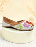 Floral Thread Work Embroidered & Sequins Embellished Mojaris - Cream