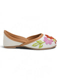 Floral Thread Work Embroidered & Sequins Embellished Mojaris - Cream