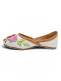 Floral Thread Work Embroidered & Sequins Embellished Mojaris - Cream
