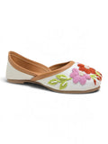 Floral Thread Work Embroidered & Sequins Embellished Mojaris - Cream