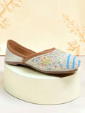 Floral Thread Work Embroidered & Sequins Embellished Mojaris - Cream