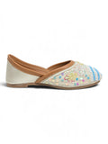 Floral Thread Work Embroidered & Sequins Embellished Mojaris - Cream