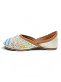 Floral Thread Work Embroidered & Sequins Embellished Mojaris - Cream