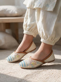 Floral Thread Work Embroidered & Sequins Embellished Mojaris - Cream