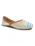 Floral Thread Work Embroidered & Sequins Embellished Mojaris - Cream