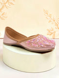 Floral Thread Work Embroidered & Sequins Embellished Mojaris - Pink