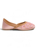 Floral Thread Work Embroidered & Sequins Embellished Mojaris - Pink