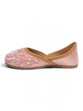 Floral Thread Work Embroidered & Sequins Embellished Mojaris - Pink