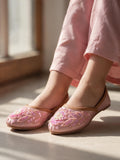 Floral Thread Work Embroidered & Sequins Embellished Mojaris - Pink