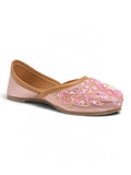 Floral Thread Work Embroidered & Sequins Embellished Mojaris - Pink