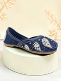 Floral Thread Work Embroidered & Sequins Embellished Mojaris - Navy Blue